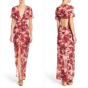 For Love & Lemons Floral V-Neck Cut Out Dress Medium RETAIL $300